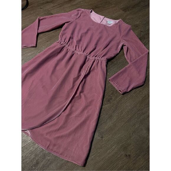 J Crew Pink Velvet Dress Size 00 Tulip Faux Wrap Front Elastic Waist Stretch - Picture 2 of 10